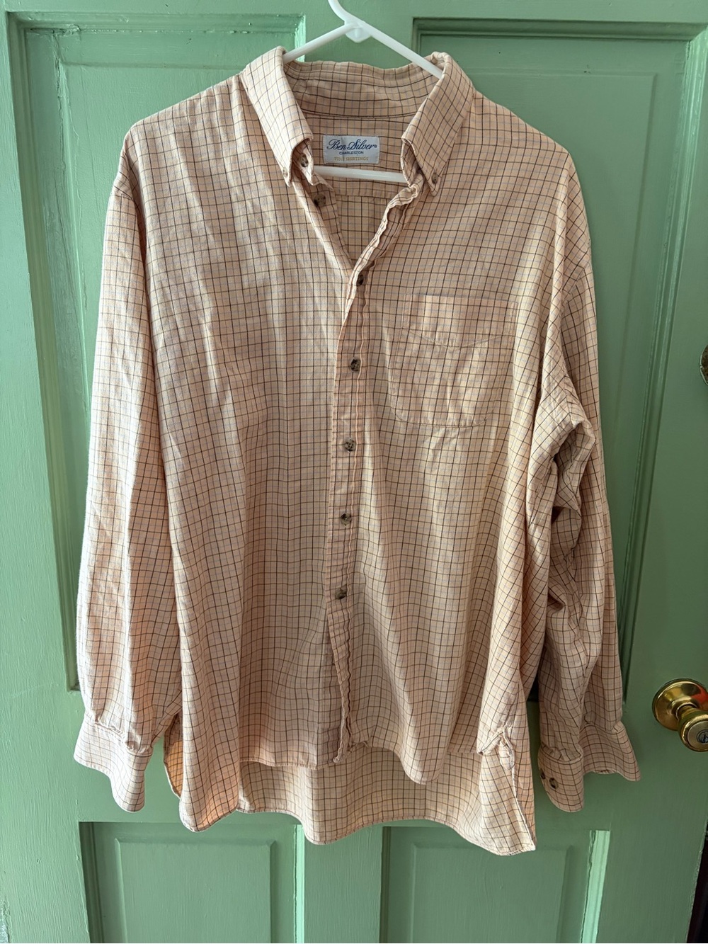 Ben Silver Charleston Plaid Dress Shirt Mens yellow lightweight